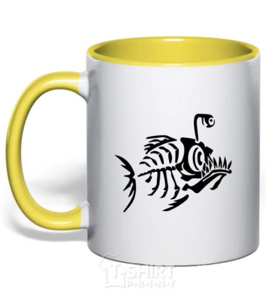 Mug with a colored handle fish yellow фото