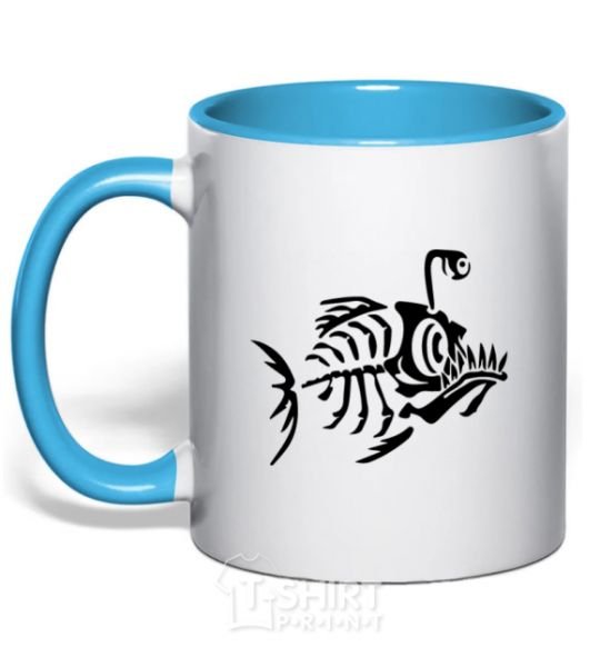 Mug with a colored handle fish sky-blue фото