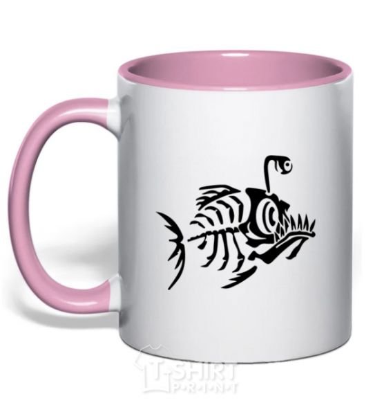 Mug with a colored handle fish light-pink фото