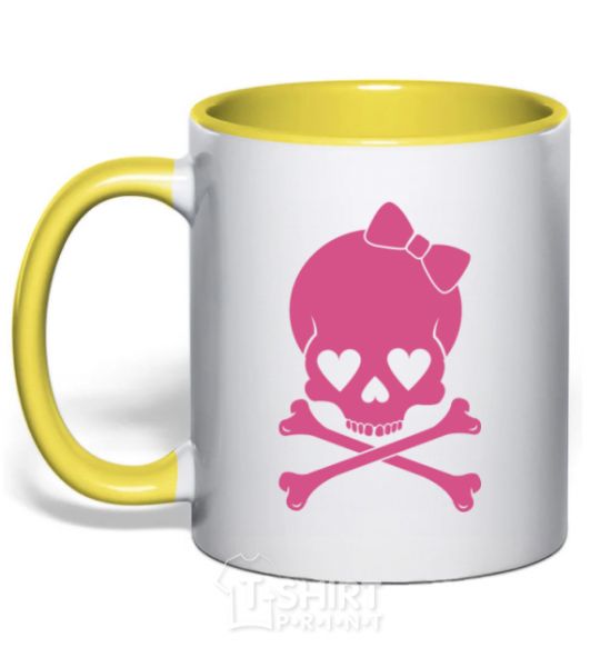 Mug with a colored handle skull girl yellow фото