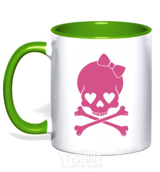 Mug with a colored handle skull girl kelly-green фото
