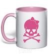 Mug with a colored handle skull girl light-pink фото