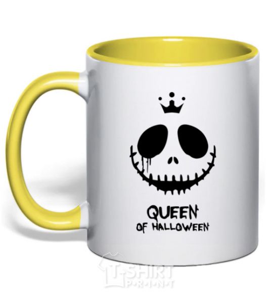 Mug with a colored handle Queen of halloween yellow фото