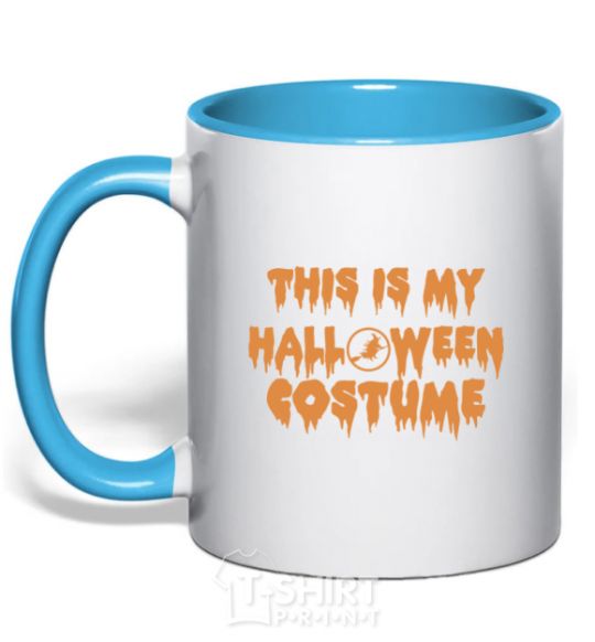 Mug with a colored handle This is my halloween queen sky-blue фото