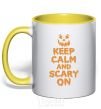 Mug with a colored handle Keep calm and scary on yellow фото