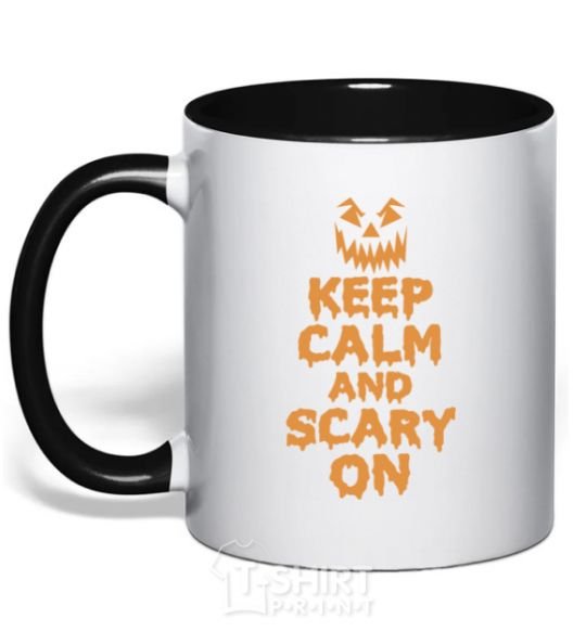 Mug with a colored handle Keep calm and scary on black фото