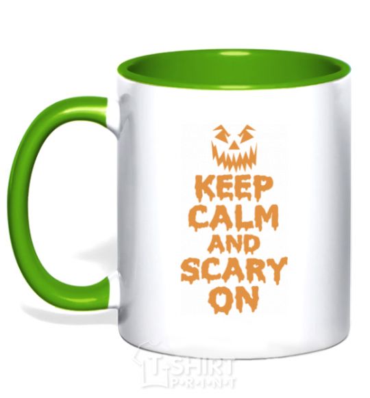 Mug with a colored handle Keep calm and scary on kelly-green фото