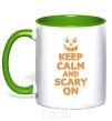 Mug with a colored handle Keep calm and scary on kelly-green фото