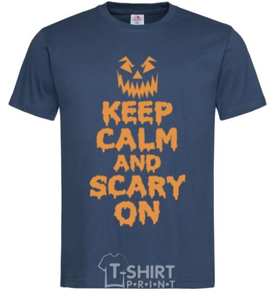 Men's T-Shirt Keep calm and scary on navy-blue фото