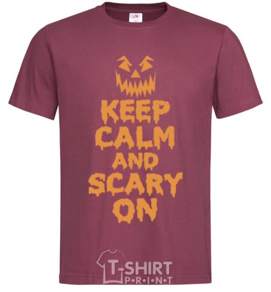 Men's T-Shirt Keep calm and scary on burgundy фото