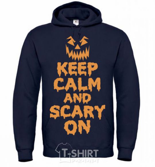 Men`s hoodie Keep calm and scary on navy-blue фото