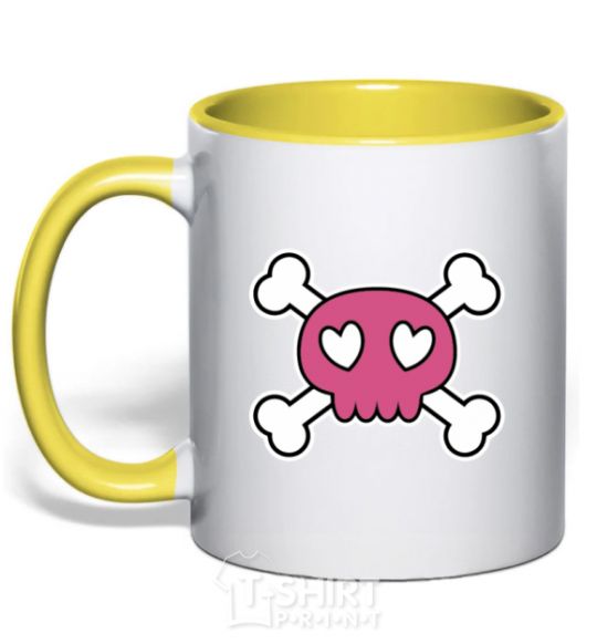 Mug with a colored handle Skull yellow фото
