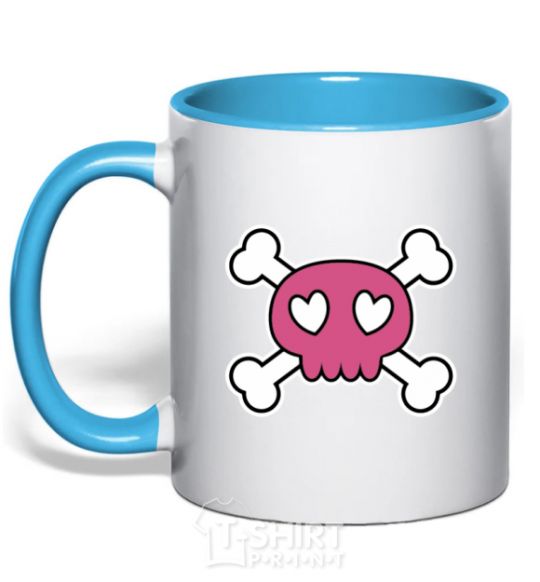 Mug with a colored handle Skull sky-blue фото