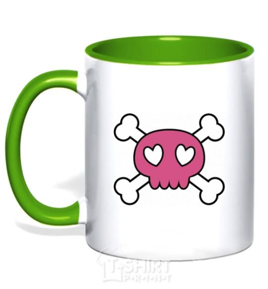 Mug with a colored handle Skull kelly-green фото