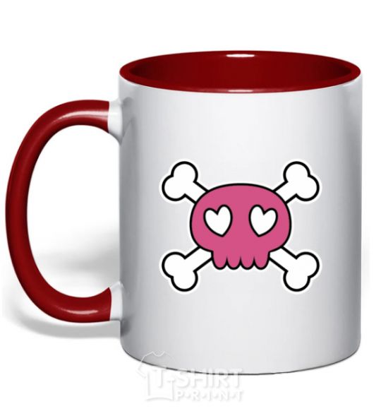 Mug with a colored handle Skull red фото