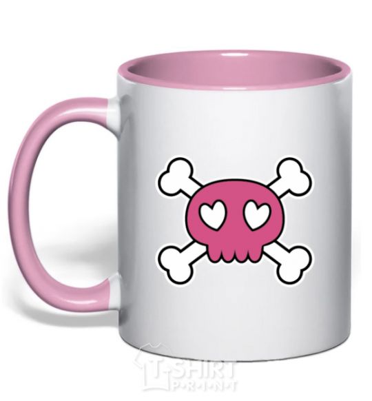 Mug with a colored handle Skull light-pink фото