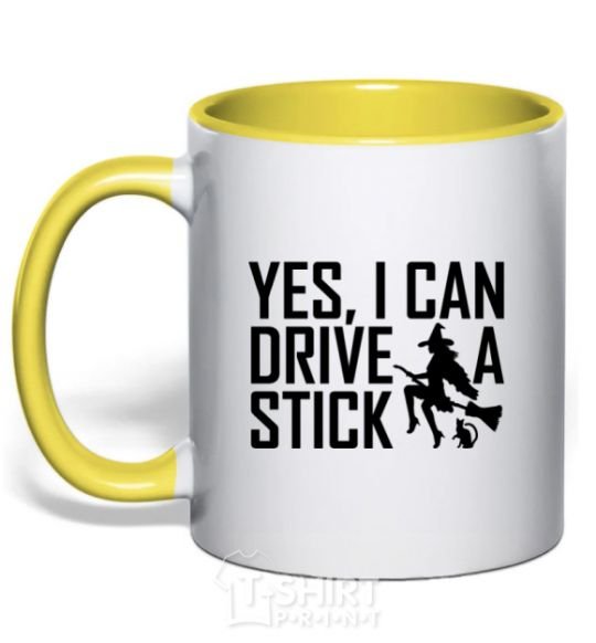 Mug with a colored handle yes i can drive a stick yellow фото