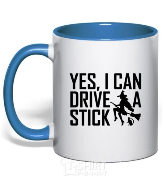 Mug with a colored handle yes i can drive a stick royal-blue фото