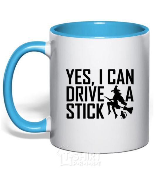 Mug with a colored handle yes i can drive a stick sky-blue фото