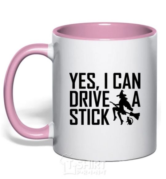 Mug with a colored handle yes i can drive a stick light-pink фото