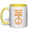 Mug with a colored handle dont eat pumpkin seeds yellow фото