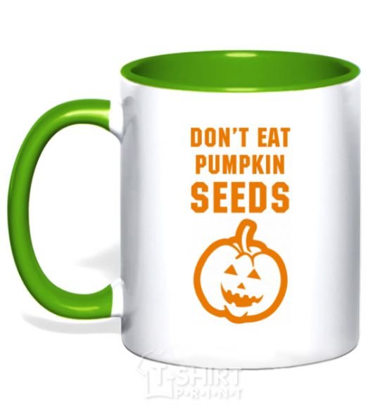 Mug with a colored handle dont eat pumpkin seeds kelly-green фото