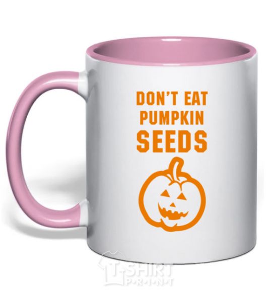 Mug with a colored handle dont eat pumpkin seeds light-pink фото