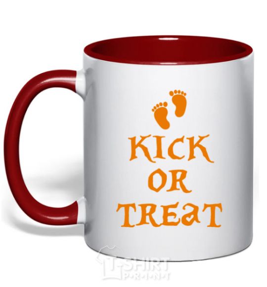 Mug with a colored handle kick or treat red фото