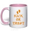 Mug with a colored handle kick or treat light-pink фото