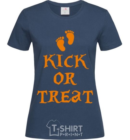 Women's T-shirt kick or treat navy-blue фото