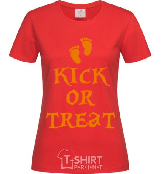 Women's T-shirt kick or treat red фото