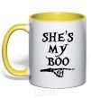 Mug with a colored handle shes my boo yellow фото