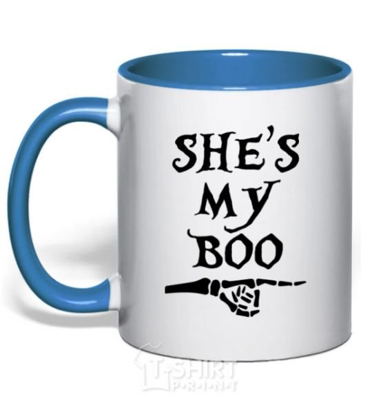 Mug with a colored handle shes my boo royal-blue фото