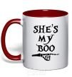 Mug with a colored handle shes my boo red фото
