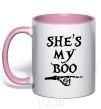 Mug with a colored handle shes my boo light-pink фото