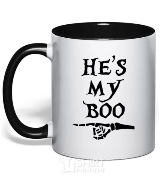 Mug with a colored handle he's my boo black фото