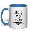 Mug with a colored handle he's my boo royal-blue фото