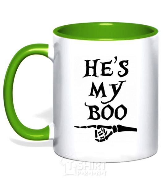 Mug with a colored handle he's my boo kelly-green фото