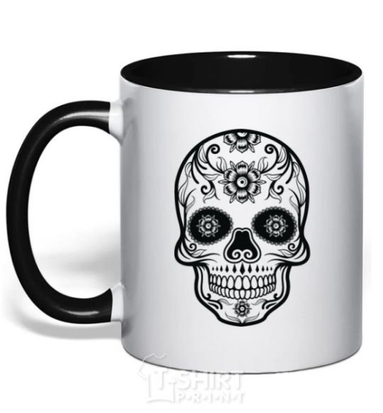 Mug with a colored handle mexican skull black фото