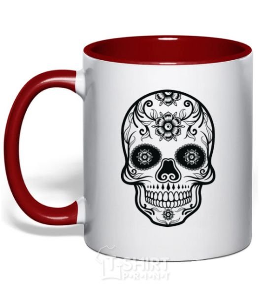 Mug with a colored handle mexican skull red фото
