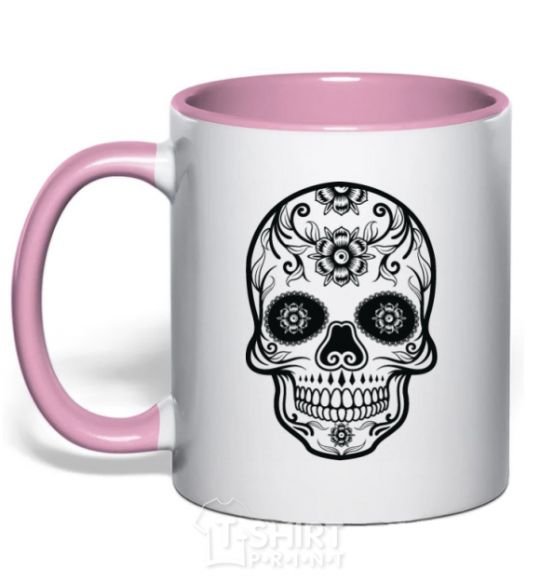 Mug with a colored handle mexican skull light-pink фото