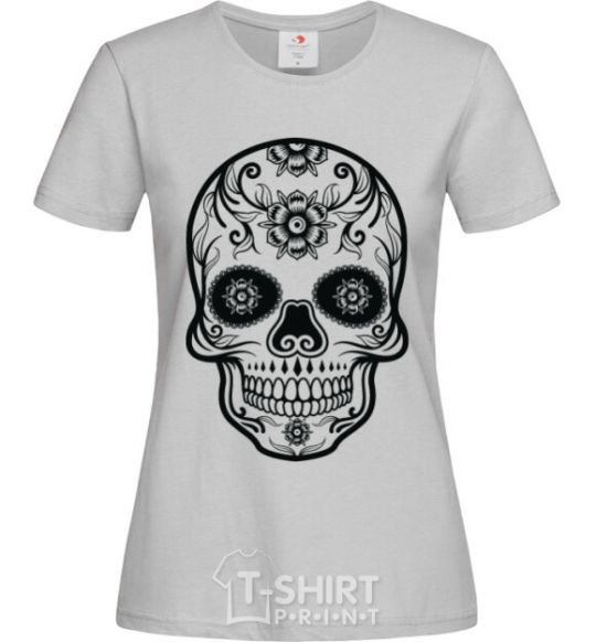 Women's T-shirt mexican skull grey фото
