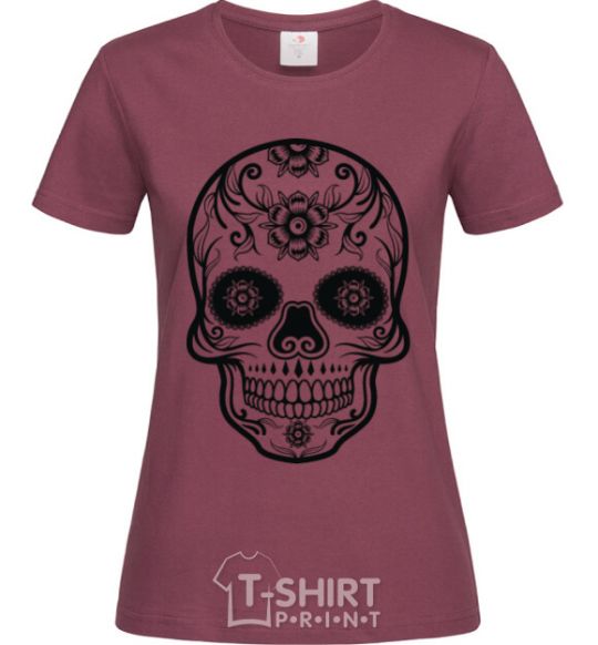 Women's T-shirt mexican skull burgundy фото