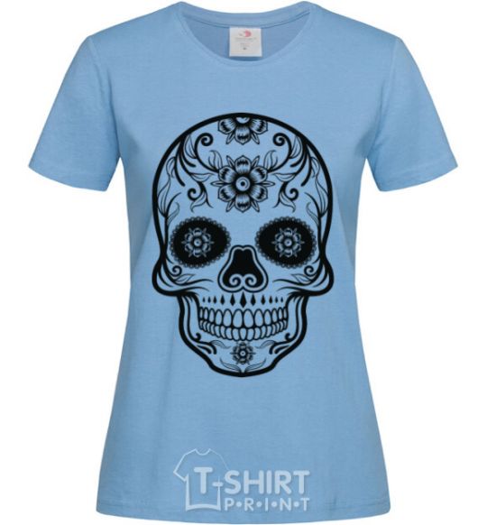 Women's T-shirt mexican skull sky-blue фото