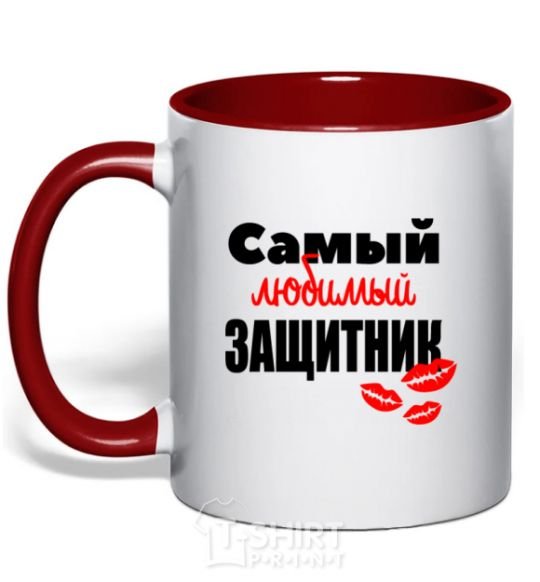 Mug with a colored handle Most beloved defender kiss red фото