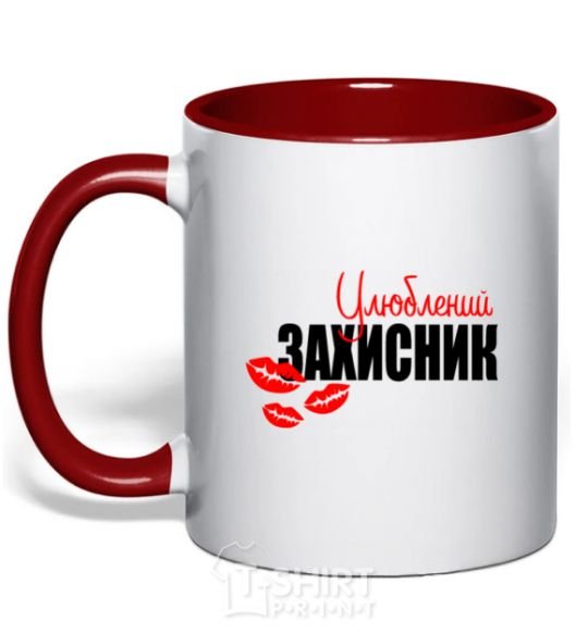 Mug with a colored handle Favorite defender red фото