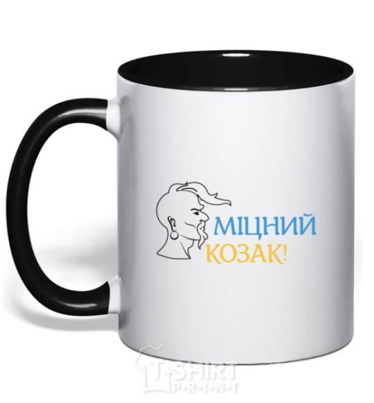 Mug with a colored handle A strong Cossack black фото