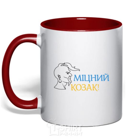 Mug with a colored handle A strong Cossack red фото