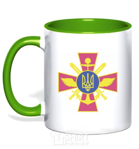 Mug with a colored handle The Armed Forces of Ukraine kelly-green фото