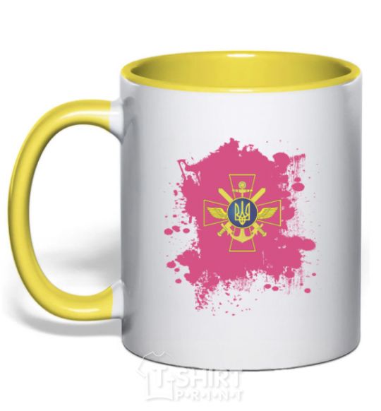 Mug with a colored handle The Armed Forces of Ukraine PINK yellow фото